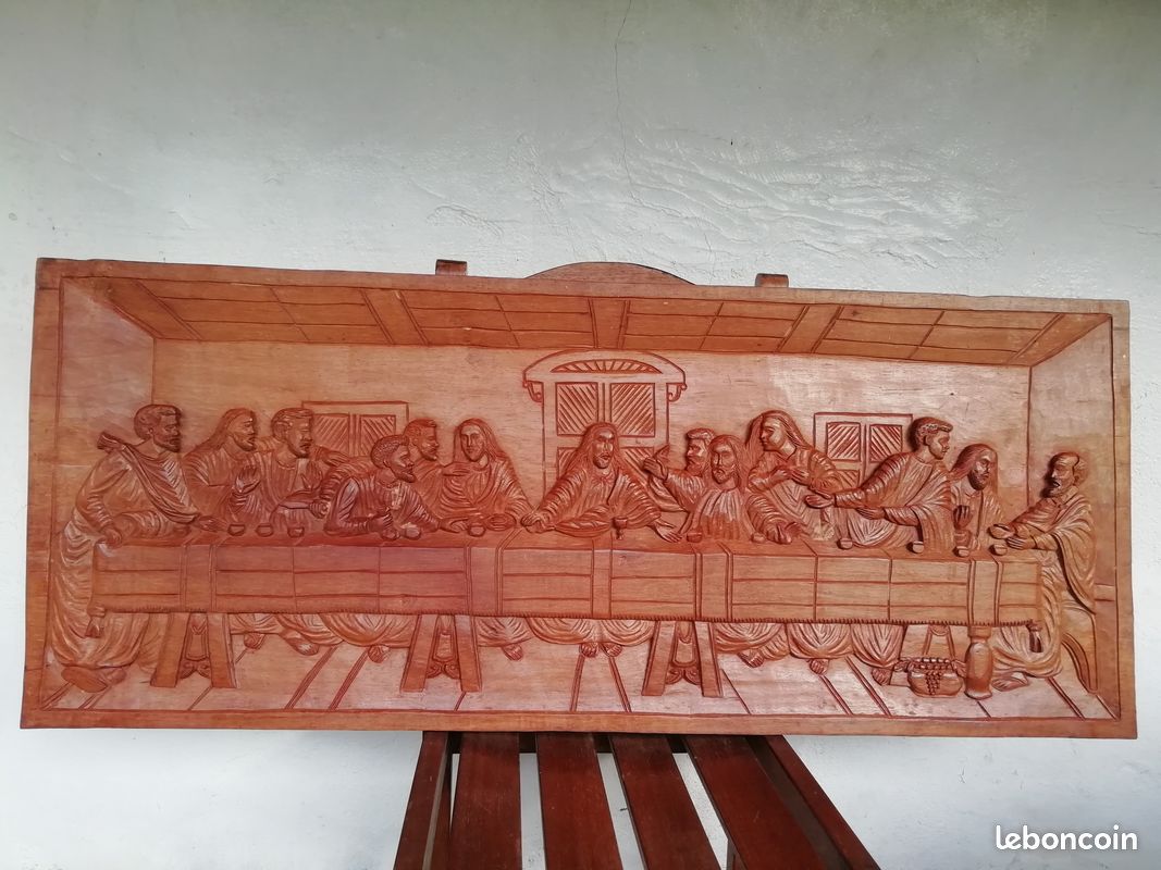 Fresque repas de jésus sculptée en bois de palissandre (image 2)