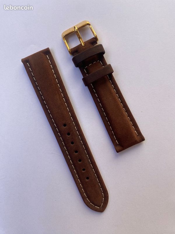 Bracelet de montre à boucle dorée en cuir lisse marron foncé 10 mm Bracelet de montre à boucle dorée en cuir lisse marron foncé 10 mm