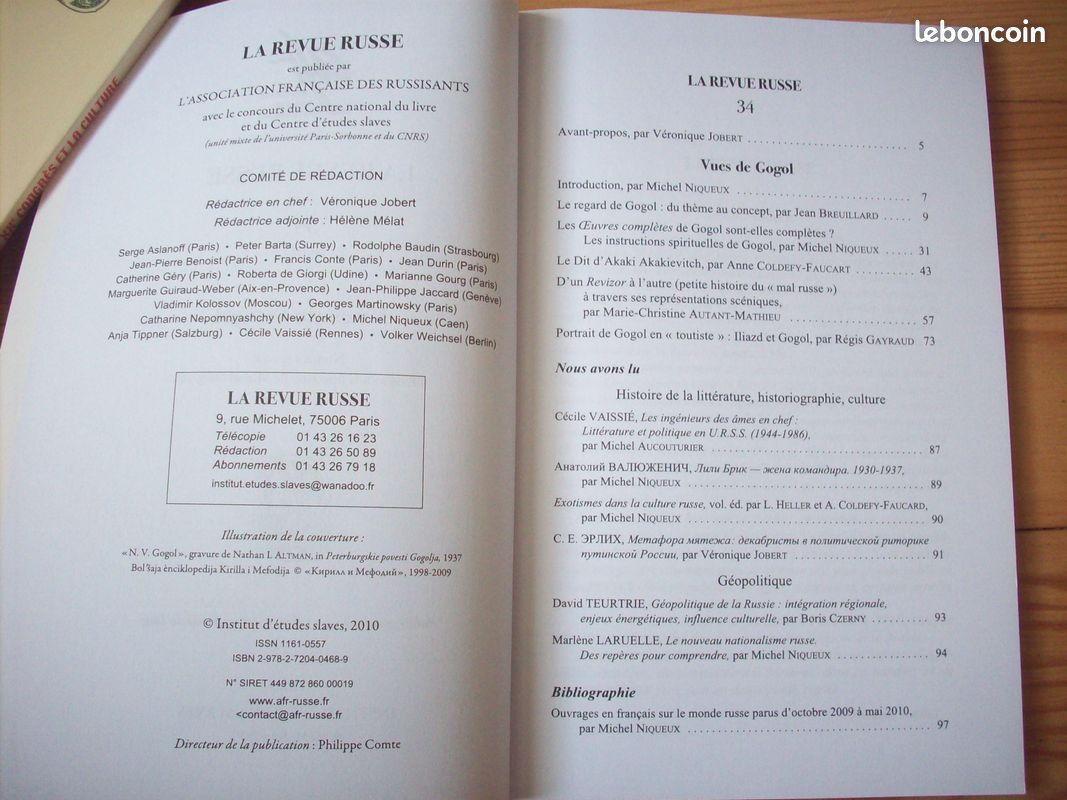 LA REVUE RUSSE numéros 22 26 28 34 de 2003 2005 2006 2010 Institut d'études slaves - 300 ans Saint Pétersbourg, Littérature russe à l'aube du XXIe siècle, Le XXe Congrès et la culture, Vues de GOGOL (image 14)