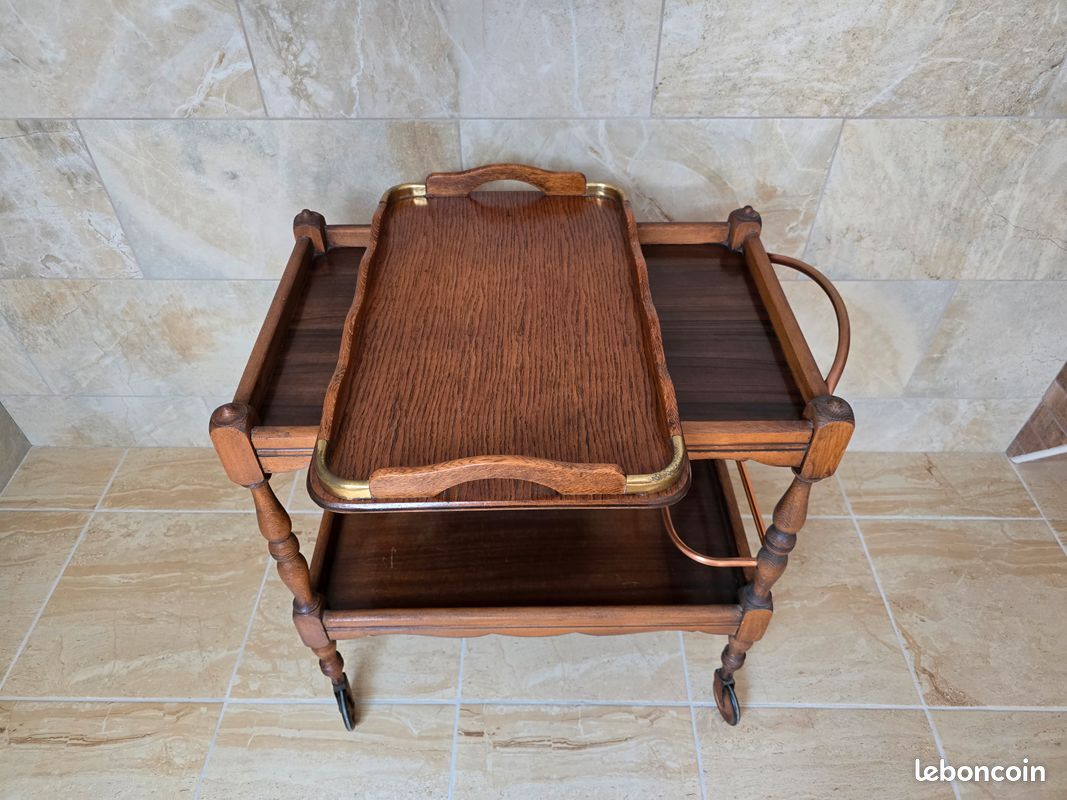 Desserte en bois a roulettes avec plateau (image 4)