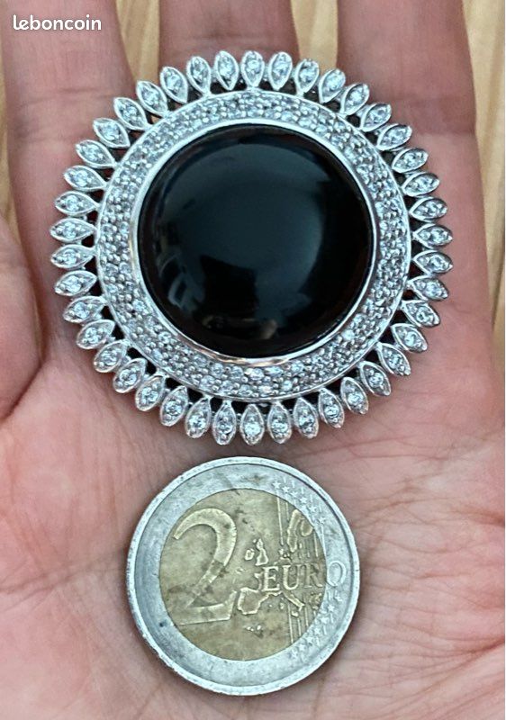 Bague Ancienne En Argent Massif 925 – Taille 54 – Marcassite Et Onyx – 3g