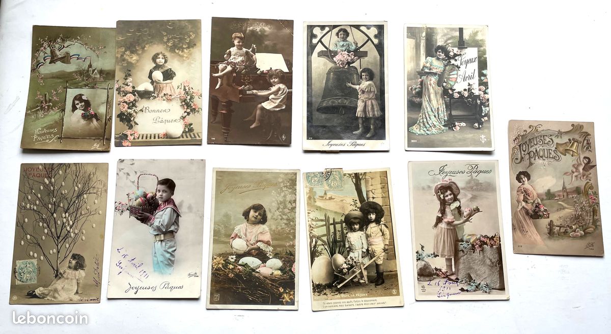 Jolie Carte Postale Ancienne De Joyeuses Pâques Avec Enfant En Poussette, Années 1900