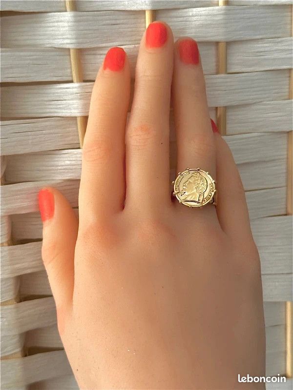Bague chevalière Tailles 58 Pièce Louis d'or Napoléon Plaqué Or 18