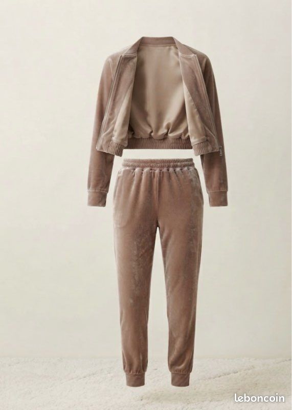 Ensemble jogging velours taupe – Veste courte zippée & Pantalon (image 1)