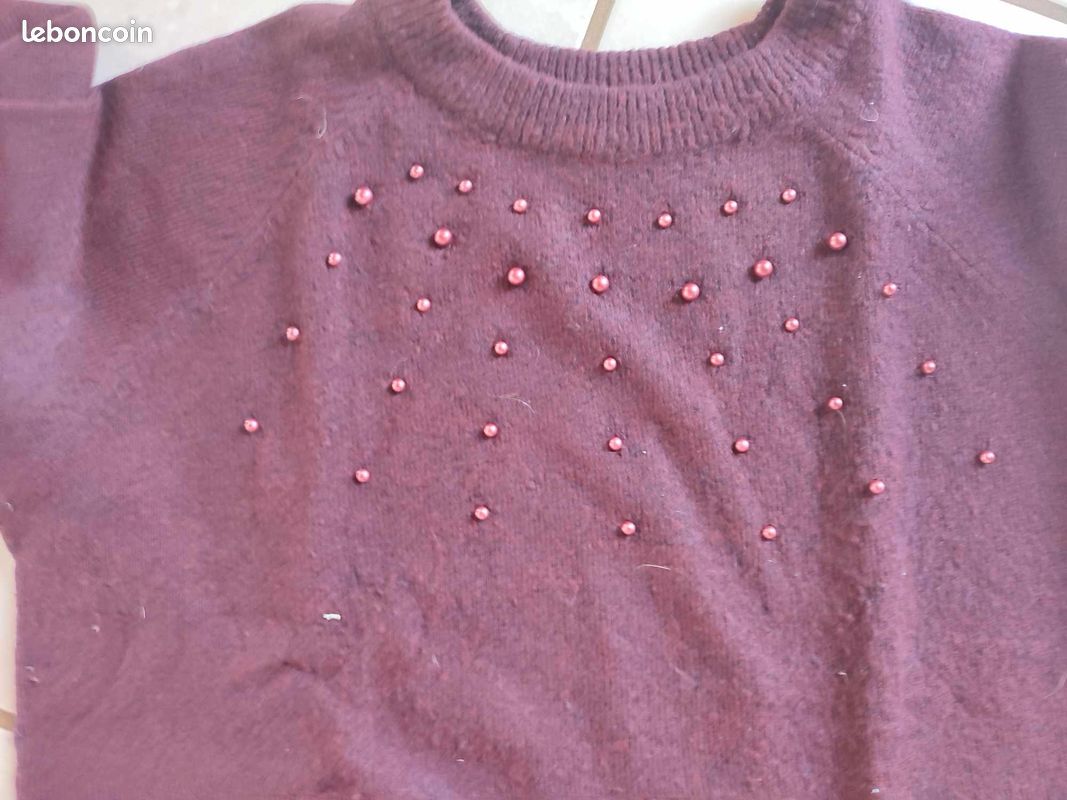 Lot 2 pull perles taille m - bordeau et gris (image 7)