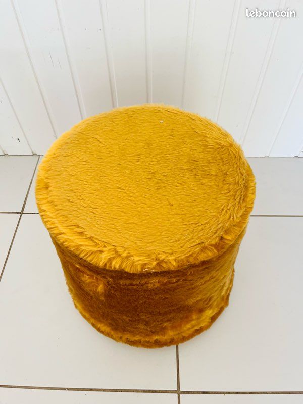 Pouf Fourrure Jaune Pelfran Vintage Années 70 France (image 10)