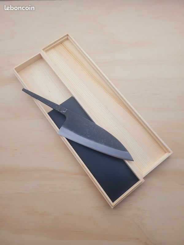 Couteau De Chef Japonais Deba Vintage – Endommagé – Acier Carbone, Manche Bois