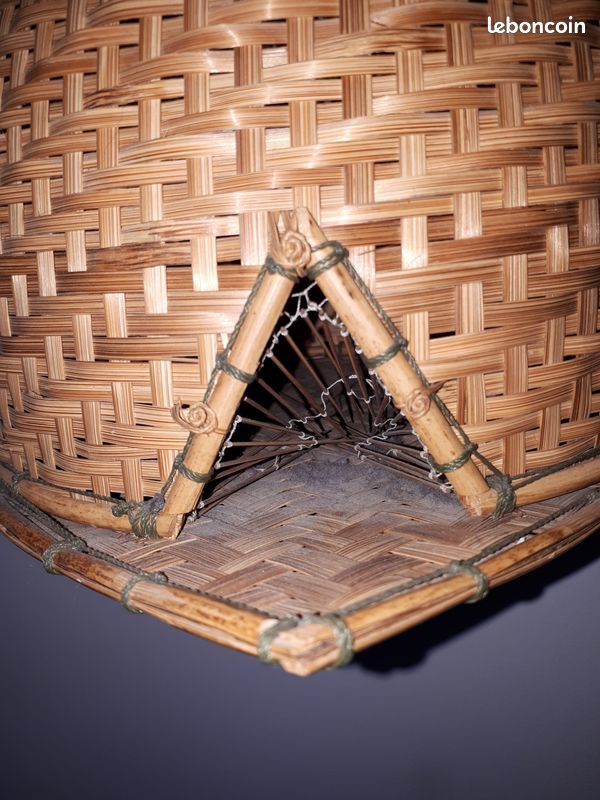 Ancien Panier De Pêche Creel En Osier Vintage - Pour Décoration (État D'usage)