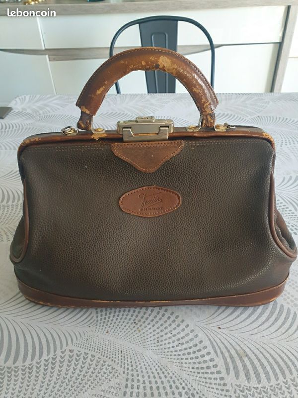 Sac à Main Ancien En Cuir Noir - Petit Modèle Fourre-tout, Fermeture éclair, Vintage, Occasion Porté