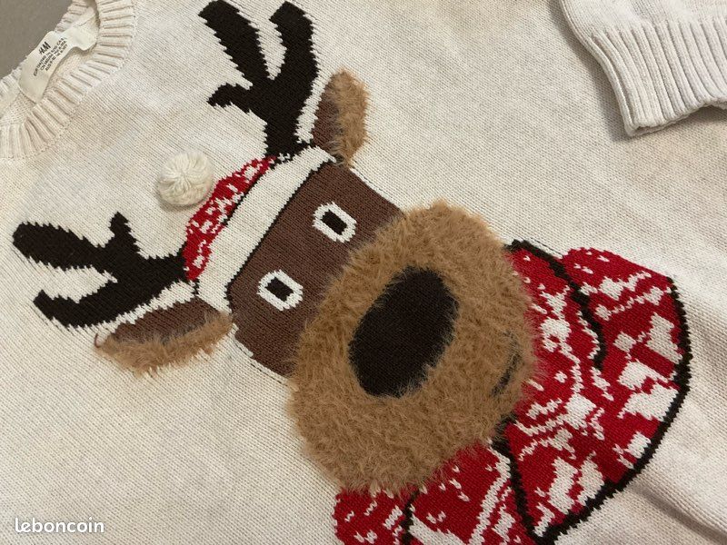 Pull beige H&M 8-10 ans cerf écharpe bonnet hiver Noël CAO74 (image 7)