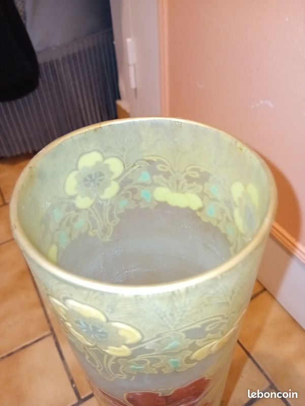 EXCEPTIONNEL : Grand Vase Rouleau Emaillé coquelicots 35 cm Art Nouveau (image 10)
