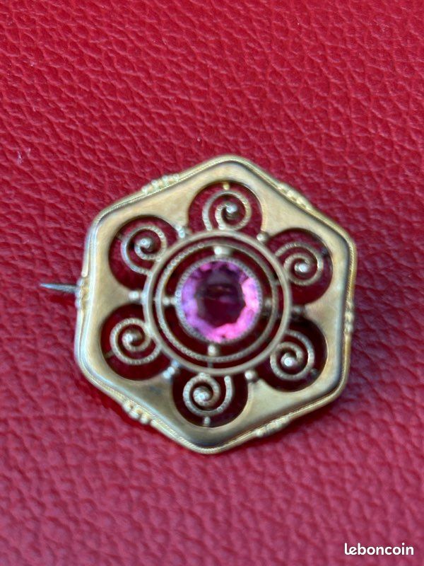 Broche Art Déco Vintage En Argent Sterling Avec Saphir - Bijou Ancien Gravé