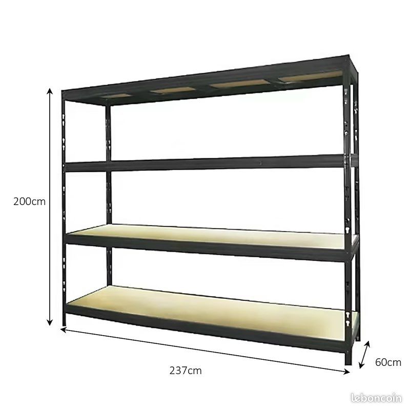 Étagère acier époxy XXL 4 tablettes l.237 x H.200 x P.60 cm quasi neuve