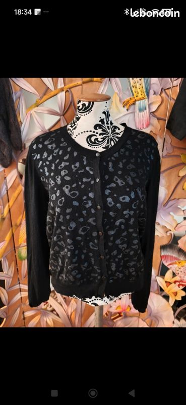 Cardigan noir léopard argenté Kookaï S (image 2)