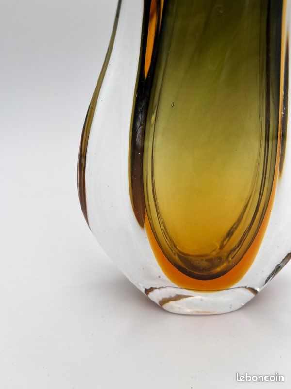 Vase Sommerso Flavio Poli Seguso Murano Verre Vert Ambre 1950 (image 10)