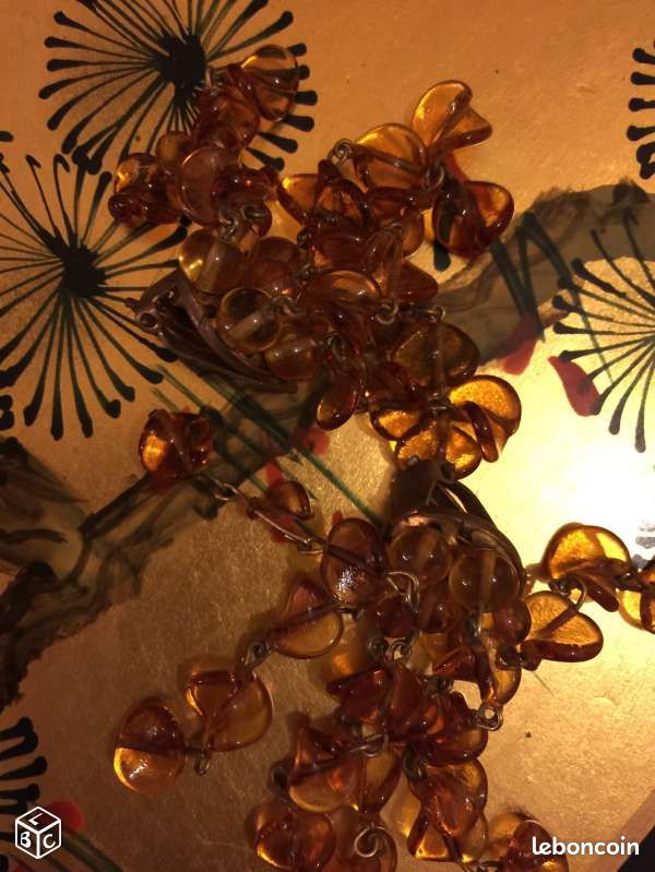 Boucles d'oreille Vintage perles couleur ambreClip (image 2)