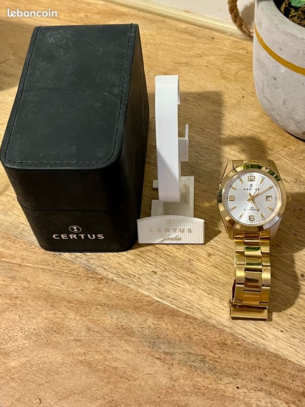 Montre Certus Dorée - Mouvement Quartz, Cadran Blanc, Calendrier Perpétuel, Occasion