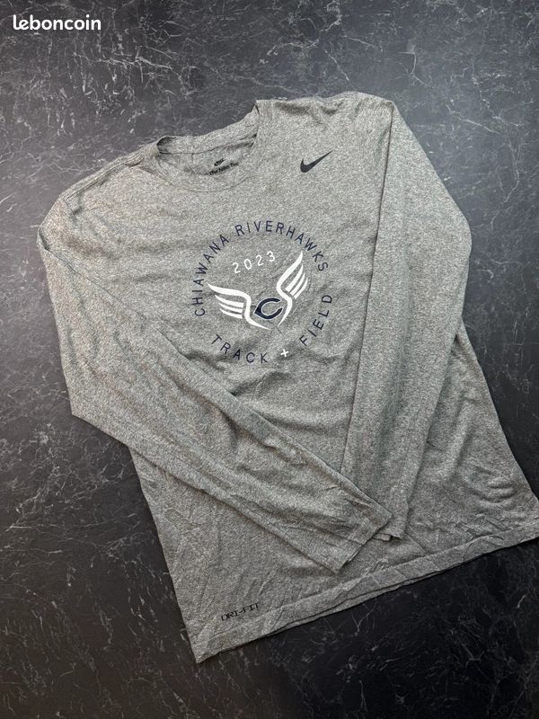 T-shirt à manches longues Nike Sport matière dri-fit imprimé sportif Running gris Homme Taille M (image 2)
