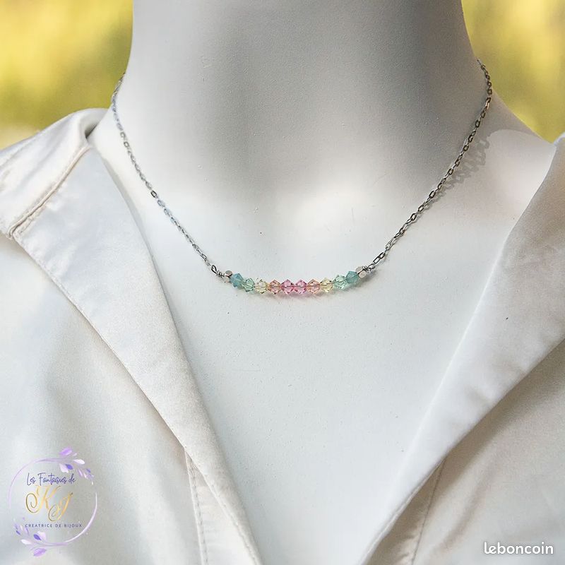Collier cristaux acier 40 cm GRAND DÉSTOCKAGE -50% neuf cristal autrichien Grand Déstockage 50% frais chic élégant tendance idée cadeau fête anniversaire femme "PRINTEMPS" (A898) 🇫🇷 (image 3)