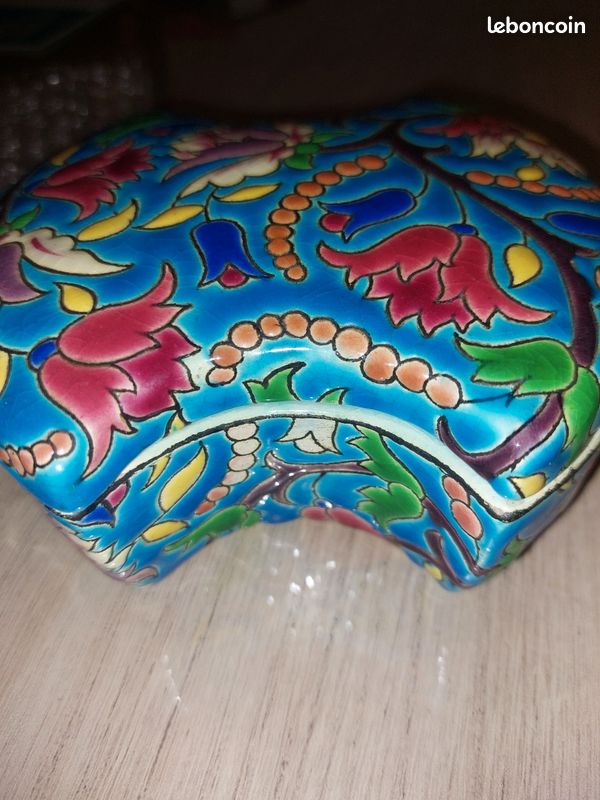 Ancienne Boîte à Biscuits En Céramique Longwy, France, Motif Bleu (occasion)