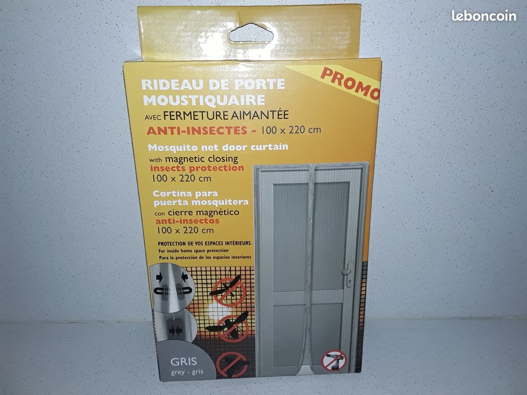 Moustiquaire magnétique sans perçage 100x220 cm gris (image 1)