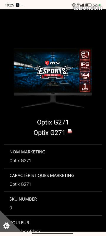 Écran gamer MSI g271 optix (image 4)