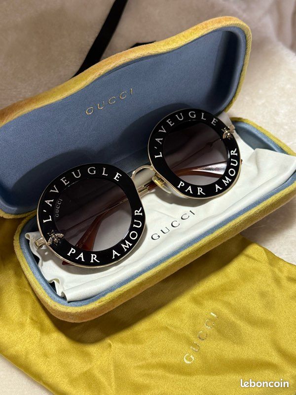 Gucci L\'aveugle Paramor Round Frame Sunglasses Eyewear Gold Black Eye Glasses Par Amour Glasses Gucci GUCCI L main image 3