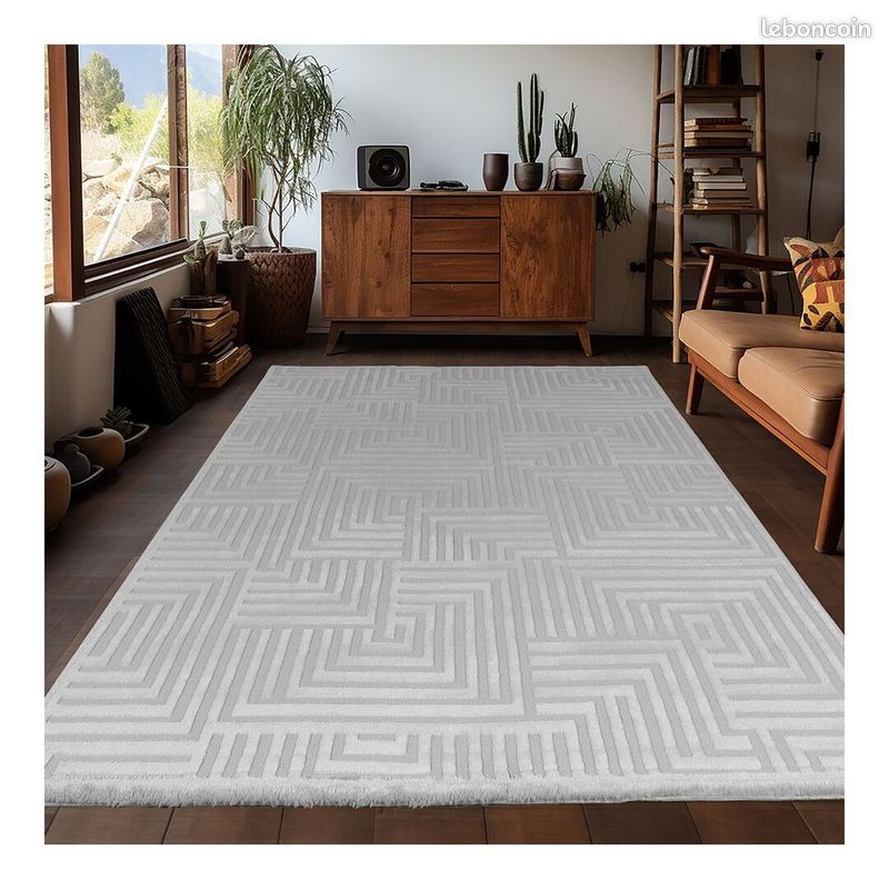 Tapis géométrique design effet 3D Lamego Argenté 200x290 (image 2)