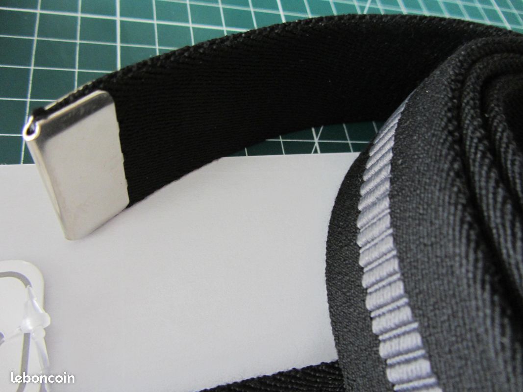 Ceinture sangle élastique qualitative coloris noir bande au milieu gris moyen boucle militaire neuve (image 4)