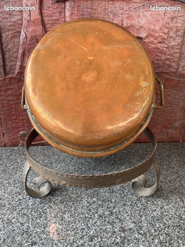 ANCIEN CONFITURIER BASSINE CHAUDRON A CONFITURE EN CUIVRE EPAIS LOURD 3