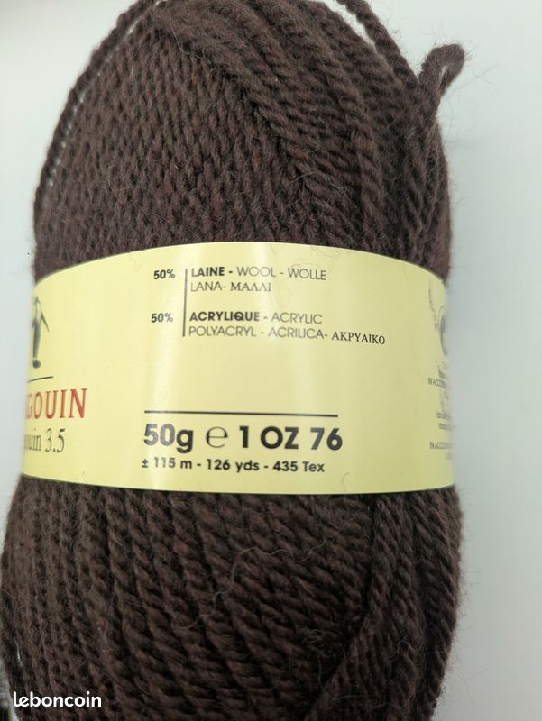 Pelote de laine / acrylique - 50g ≈ 115 m - couleur chocolat - Pingouin - Neuve (image 6)