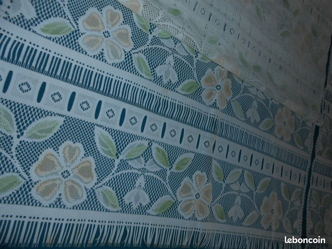 🦋🌴 INDISPONIBLE -Vintage parfait état/Rideaux Brise-bise modulables-Blanc dentelle Motif floral-60x160cm (image 1)