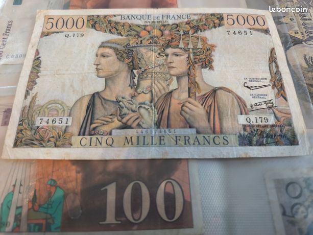 Tableau Sur Toile Billet De 5000 Francs - Format 50x70 Cm - Neuf