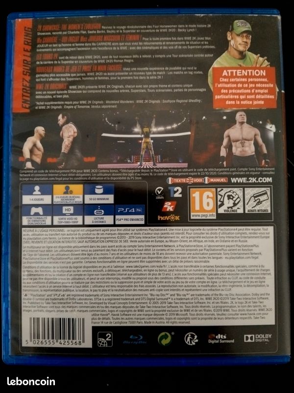 Jeu PS4 W2K20 - PEGI 16, Combat 2K, Bon état