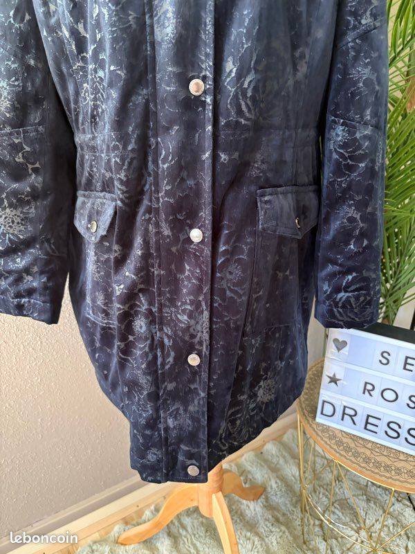 🧥 Manteau Parka Fred Sabatier T44 XL Bleu Marine Vraie Fourrure Raton Laveur Chaud (image 4)