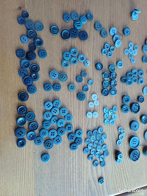 Lot De 6 Boutons Vintage Bleu Foncé - Filet Métal Gris - Diamètre 22mm (pied 2.2cm) - Occasion France