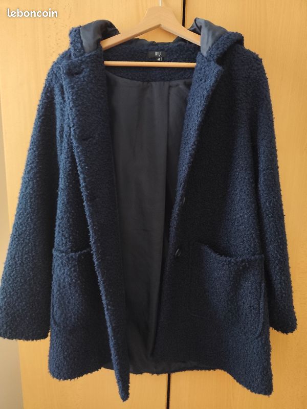 Manteau bleu marine à capuche femme Riu Vêtements