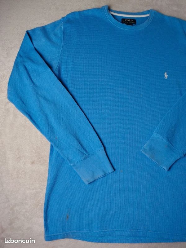 Pull col rond nid d'abeille Ralph Lauren / taille L / couleur bleu / (image 2)