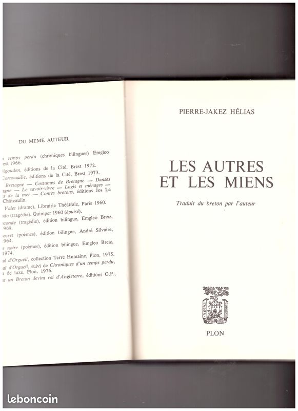 1 livre relié de PIERRE JAKEZ HELIAS - "Les autres et les miens" (image 1)