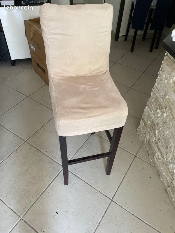 4 Chaises hautes beiges bois marron Rochebobois (image 1)