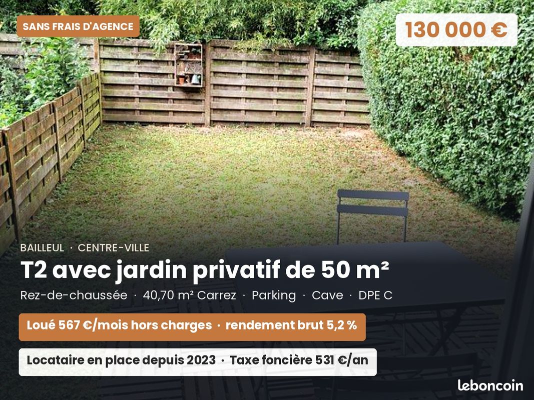 Appartement 2 pièces 41 m² · à Bailleul · 41 m² · 130 000 €