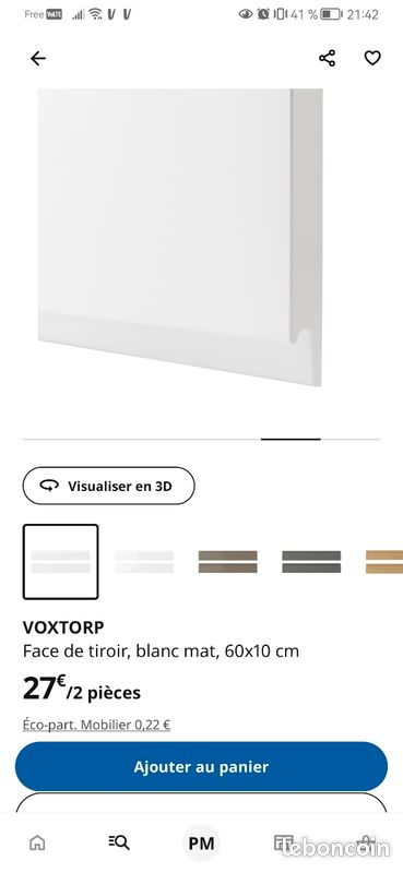 Porte IKEA VOXTORP 20 x 80 cm blanc mat