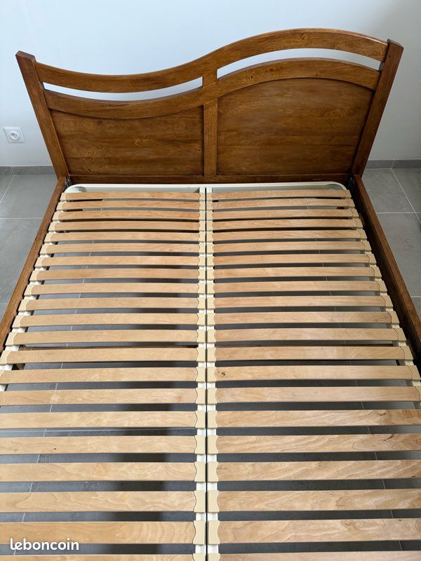 Ensemble lit en bois + sommier + table de chevet (image 2)