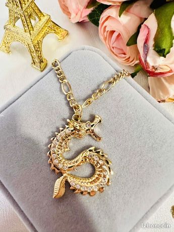 Collier Dragon Chinois émail Jaune Or - Longueur Réglable, Alliage, Style Unique