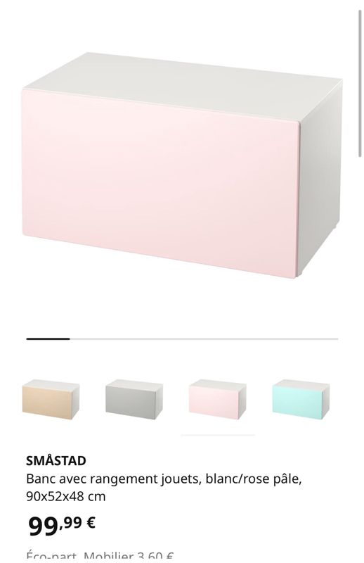 SMÅSTAD Banc avec rangement jouets, blanc/rose pâle, 90x52x48 cm