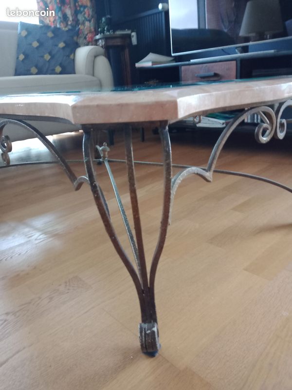 Table basse salon marbre et fer forgé (image 3)