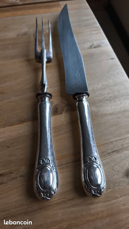 Couverts de service à viande en argent | Lignes croisées