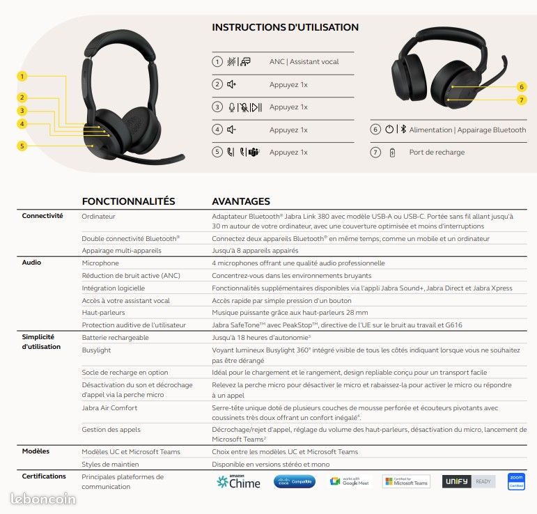 CASQUE bluetooth JABRA EVOLVE2 55 (image 8)