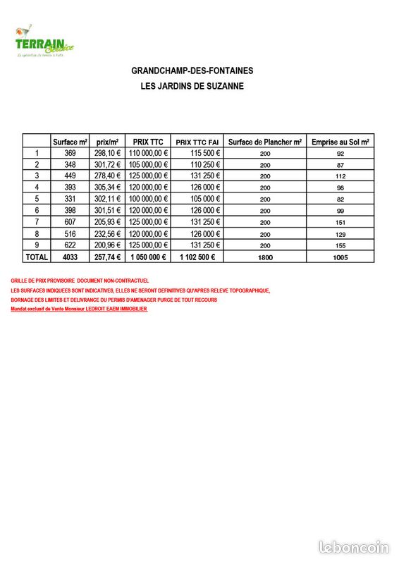 TERRAIN VIABILISE 331 m² · à Grandchamps-des-Fontaines · 105 000 €