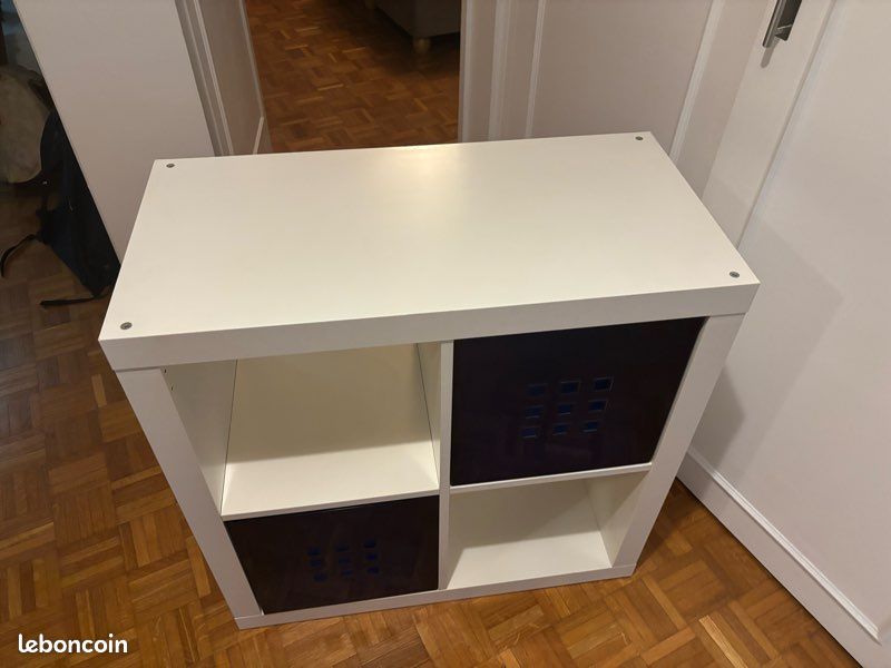 Étagère Ikéa style Kallax / Expedit (2x2) + 2 bacs tiroirs bleus (image 2)